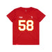 Front angle of the Jason Loftiss MAS Kansas City Wheelchair Football Amplife Youth Red T-Shirt against a white background