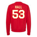 Back angle of the Jerry Hall MAS Kansas City Wheelchair Football Amplife Red Crewneck Sweatshirt against a white background