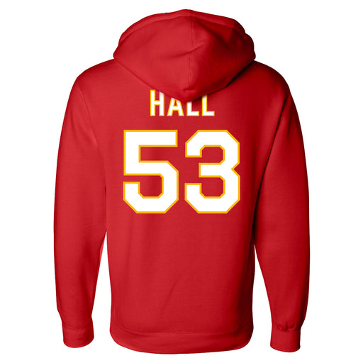 Back angle of the Jerry Hall MAS Kansas City Wheelchair Football Amplife Red Hoodie against a white background