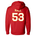 Back angle of the Jerry Hall MAS Kansas City Wheelchair Football Amplife Red Hoodie against a white background