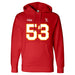 Front angle of the Jerry Hall MAS Kansas City Wheelchair Football Amplife Red Hoodie against a white background