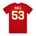 Back angle of the Jerry Hall MAS Kansas City Wheelchair Football Amplife Red T-Shirt against a white background