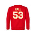 Back angle of the Jerry Hall MAS Kansas City Wheelchair Football Amplife Toddler Red Crewneck Sweatshirt against a white background