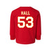 Back angle of the Jerry Hall MAS Kansas City Wheelchair Football Amplife Toddler Red Long Sleeve T-Shirt against a white background