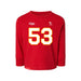Front angle of the Jerry Hall MAS Kansas City Wheelchair Football Amplife Toddler Red Long Sleeve T-Shirt against a white background