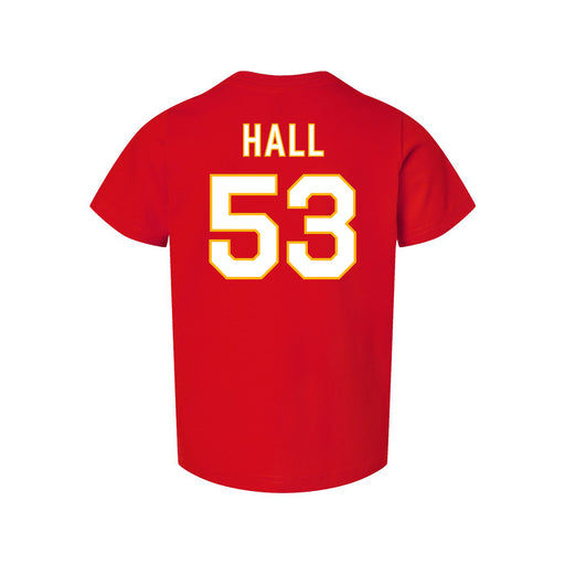 Back angle of the Jerry Hall MAS Kansas City Wheelchair Football Amplife Toddler Red T-Shirt against a white background