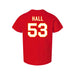 Back angle of the Jerry Hall MAS Kansas City Wheelchair Football Amplife Toddler Red T-Shirt against a white background