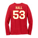 Back angle of the Jerry Hall MAS Kansas City Wheelchair Football Amplife Women's Red Long Sleeve T-Shirt against a white background