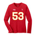 Front angle of the Jerry Hall MAS Kansas City Wheelchair Football Amplife Women's Red Long Sleeve T-Shirt against a white background