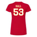 Back angle of the Jerry Hall MAS Kansas City Wheelchair Football Amplife Women's Red Slim T-Shirt against a white background