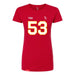 Front angle of the Jerry Hall MAS Kansas City Wheelchair Football Amplife Women's Red Slim T-Shirt against a white background