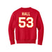 Back angle of the Jerry Hall MAS Kansas City Wheelchair Football Amplife Youth Red Crewneck Sweatshirt against a white background