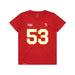 Front angle of the Jerry Hall MAS Kansas City Wheelchair Football Amplife Youth Red T-Shirt against a white background