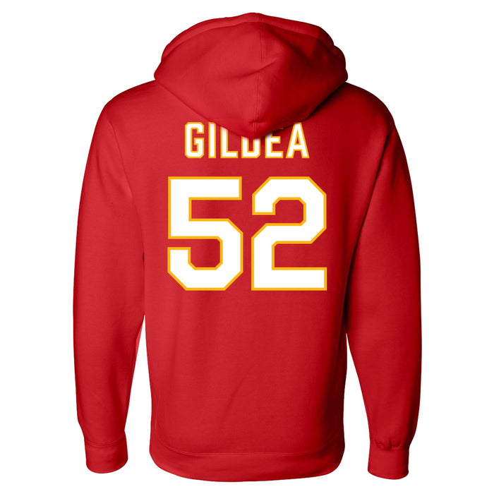 Back angle of the Jesse Gildea MAS Kansas City Wheelchair Football Amplife Red Hoodie against a white background