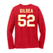 Back angle of the Jesse Gildea MAS Kansas City Wheelchair Football Amplife Women's Red Long Sleeve T-Shirt against a white background