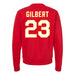Back angle of the John Gilbert MAS Kansas City Wheelchair Football Amplife Red Crewneck Sweatshirt against a white background