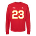 Front angle of the John Gilbert MAS Kansas City Wheelchair Football Amplife Red Crewneck Sweatshirt against a white background