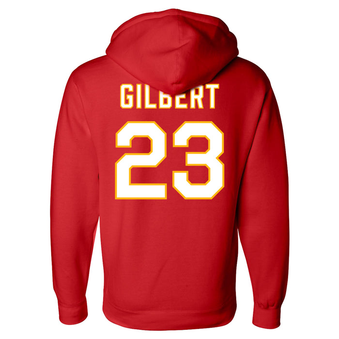 Back angle of the John Gilbert MAS Kansas City Wheelchair Football Amplife Red Hoodie against a white background