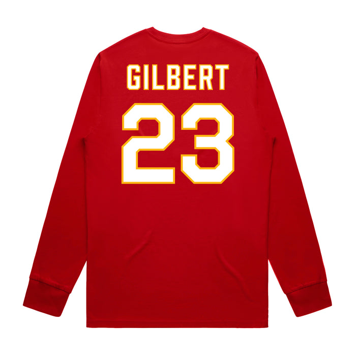 Back angle of the John Gilbert MAS Kansas City Wheelchair Football Amplife Red Long Sleeve T-Shirt against a white background