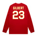 Back angle of the John Gilbert MAS Kansas City Wheelchair Football Amplife Red Long Sleeve T-Shirt against a white background