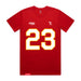 Front angle of the John Gilbert MAS Kansas City Wheelchair Football Amplife Red T-Shirt against a white background