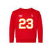 Front angle of the John Gilbert MAS Kansas City Wheelchair Football Amplife Toddler Red Crewneck Sweatshirt against a white background