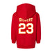 Back angle of the John Gilbert MAS Kansas City Wheelchair Football Amplife Toddler Red Hoodie against a white background