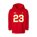 Front angle of the John Gilbert MAS Kansas City Wheelchair Football Amplife Toddler Red Hoodie against a white background