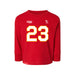 Front angle of the John Gilbert MAS Kansas City Wheelchair Football Amplife Toddler Red Long Sleeve T-Shirt against a white background