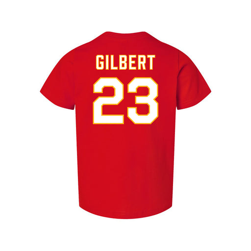 Back angle of the John Gilbert MAS Kansas City Wheelchair Football Amplife Toddler Red T-Shirt against a white background