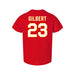 Back angle of the John Gilbert MAS Kansas City Wheelchair Football Amplife Toddler Red T-Shirt against a white background