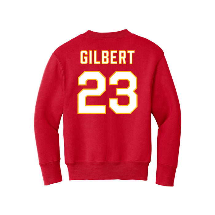 Back angle of the John Gilbert MAS Kansas City Wheelchair Football Amplife Youth Red Crewneck Sweatshirt against a white background