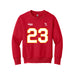 Front angle of the John Gilbert MAS Kansas City Wheelchair Football Amplife Youth Red Crewneck Sweatshirt against a white background