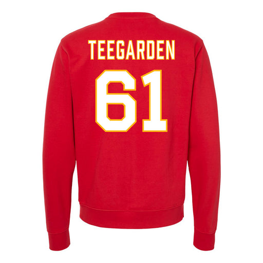 Back angle of the John Teegarden MAS Kansas City Wheelchair Football Amplife Red Crewneck Sweatshirt against a white background