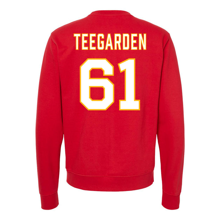 Back angle of the John Teegarden MAS Kansas City Wheelchair Football Amplife Red Crewneck Sweatshirt against a white background