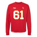 Front angle of the John Teegarden MAS Kansas City Wheelchair Football Amplife Red Crewneck Sweatshirt against a white background