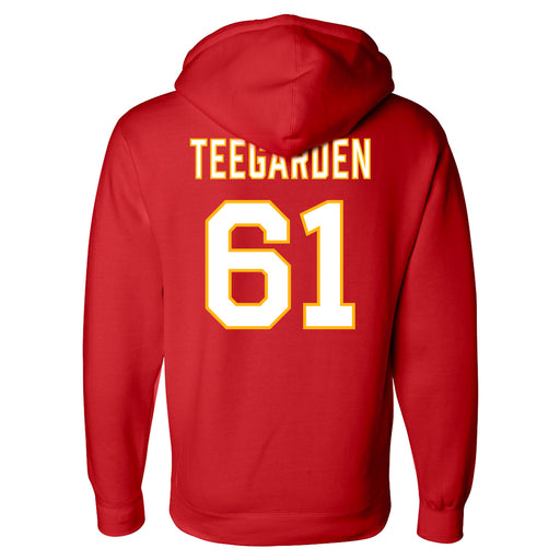 Back angle of the John Teegarden MAS Kansas City Wheelchair Football Amplife Red Hoodie against a white background