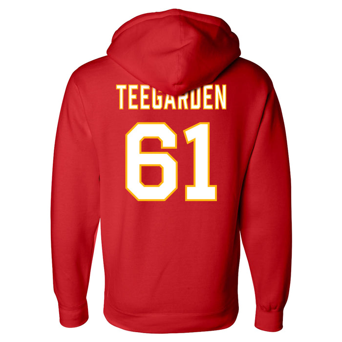 Back angle of the John Teegarden MAS Kansas City Wheelchair Football Amplife Red Hoodie against a white background