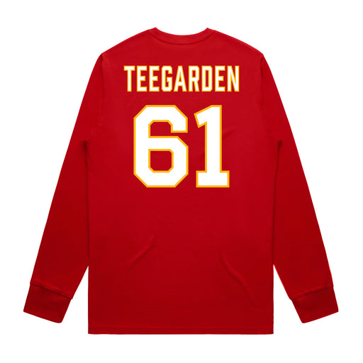 Back angle of the John Teegarden MAS Kansas City Wheelchair Football Amplife Red Long Sleeve T-Shirt against a white background