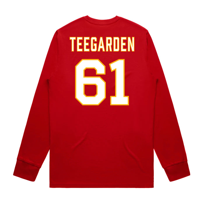 Back angle of the John Teegarden MAS Kansas City Wheelchair Football Amplife Red Long Sleeve T-Shirt against a white background