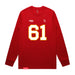 Front angle of the John Teegarden MAS Kansas City Wheelchair Football Amplife Red Long Sleeve T-Shirt against a white background
