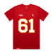 Front angle of the John Teegarden MAS Kansas City Wheelchair Football Amplife Red T-Shirt against a white background