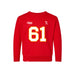 Front angle of the John Teegarden MAS Kansas City Wheelchair Football Amplife Toddler Red Crewneck Sweatshirt against a white background