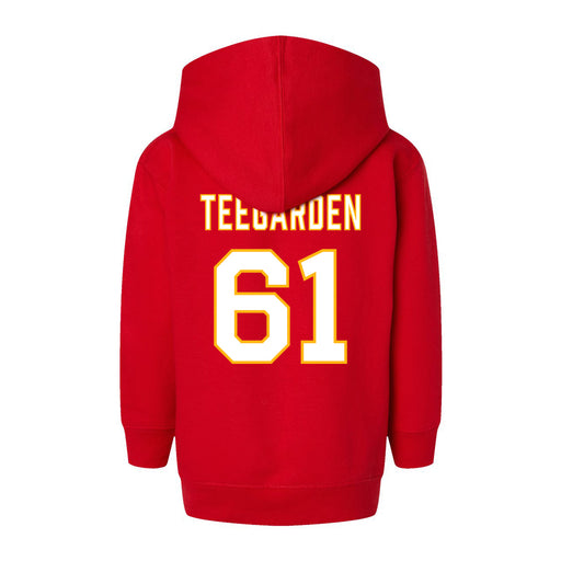 Back angle of the John Teegarden MAS Kansas City Wheelchair Football Amplife Toddler Red Hoodie against a white background