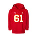 Front angle of the John Teegarden MAS Kansas City Wheelchair Football Amplife Toddler Red Hoodie against a white background