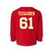 Back angle of the John Teegarden MAS Kansas City Wheelchair Football Amplife Toddler Red Long Sleeve T-Shirt against a white background