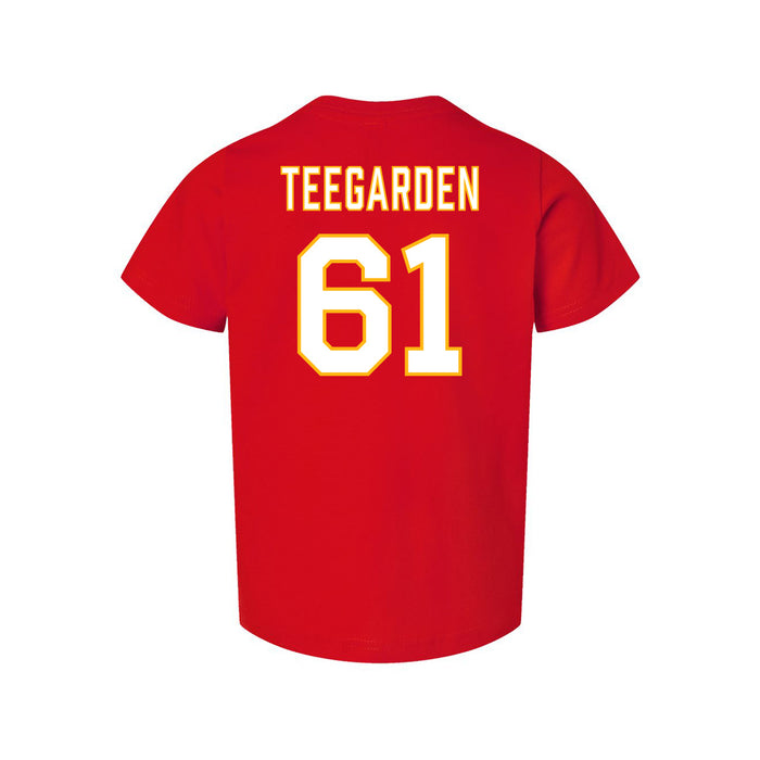Back angle of the John Teegarden MAS Kansas City Wheelchair Football Amplife Toddler Red T-Shirt against a white background