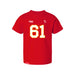 Front angle of the John Teegarden MAS Kansas City Wheelchair Football Amplife Toddler Red T-Shirt against a white background