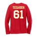 Back angle of the John Teegarden MAS Kansas City Wheelchair Football Amplife Women's Red Long Sleeve T-Shirt against a white background