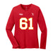 Front angle of the John Teegarden MAS Kansas City Wheelchair Football Amplife Women's Red Long Sleeve T-Shirt against a white background
